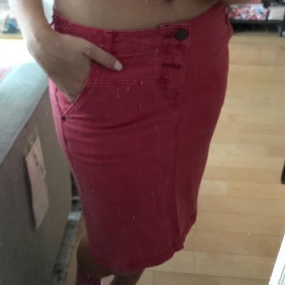 Anthro Holding Horses Red Denim Jean Skirt - Picture 5 of 8